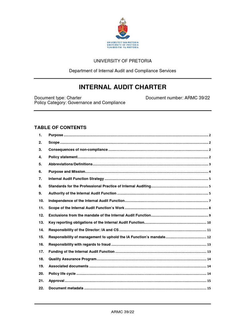 Internal Audit Charter Pdf Internal Audit Audit