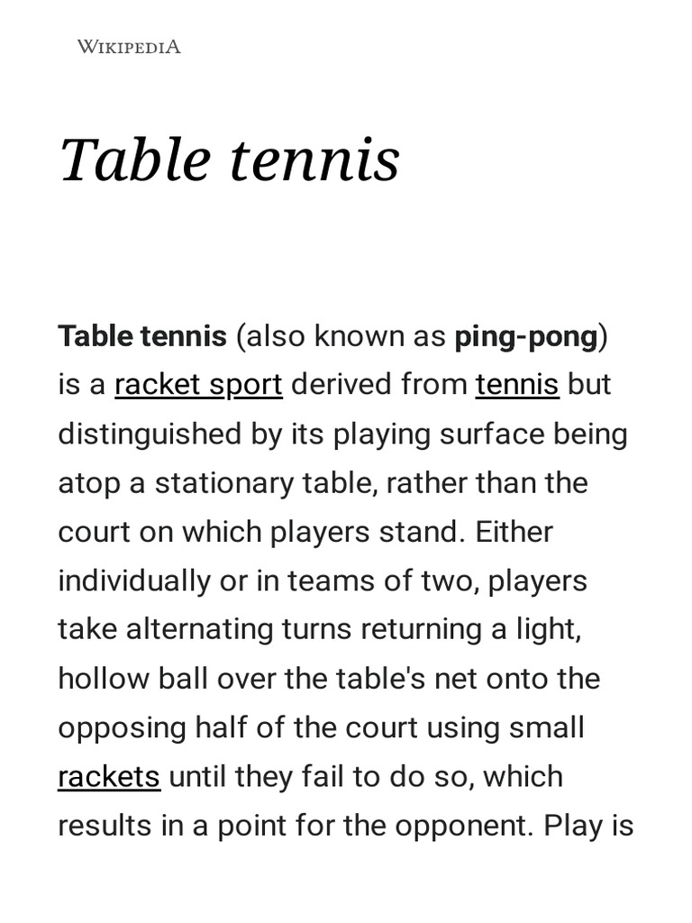Table Tennis Wikipedia PDF Table Tennis Games Of Physical Skill