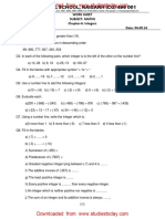 CBSE Class 6 Integers Worksheet