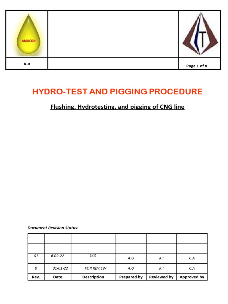 Hydrotest and Pigging Procedure CNG PDF Equipment Gases