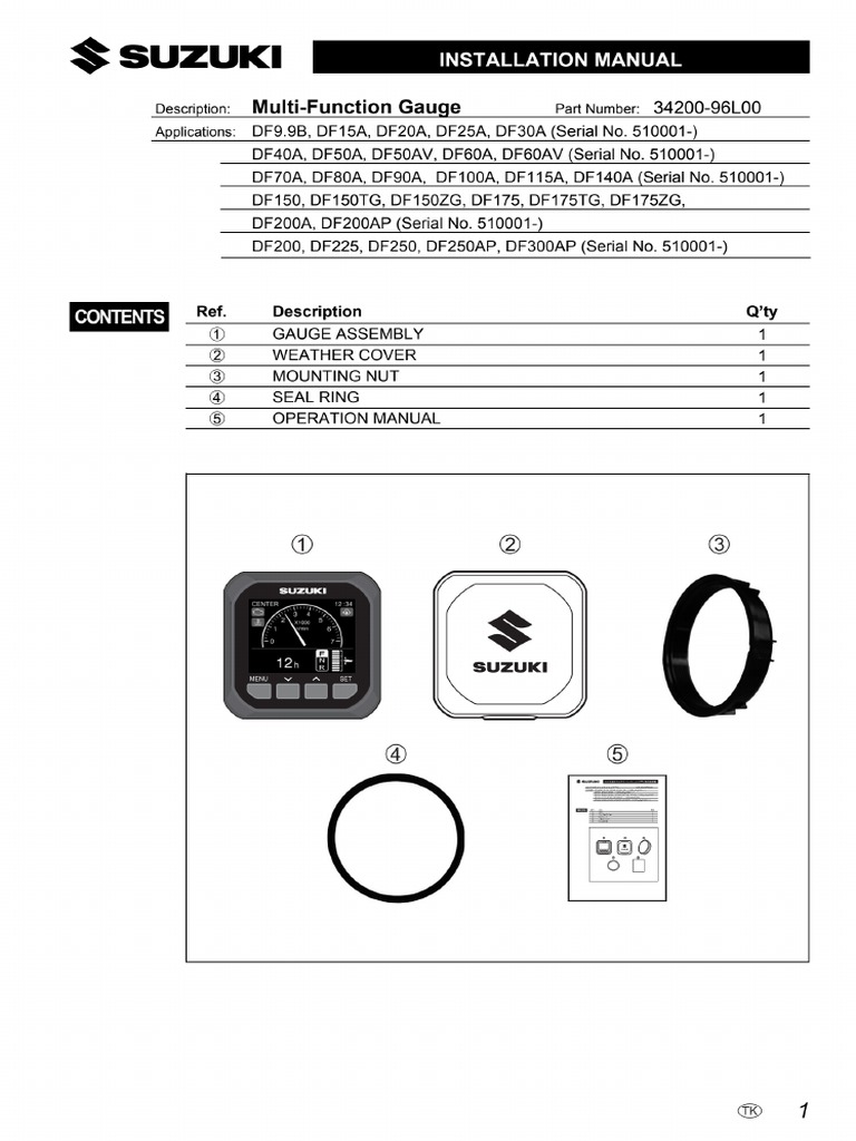 Suzuki Multi Function Gauge Installation PDF