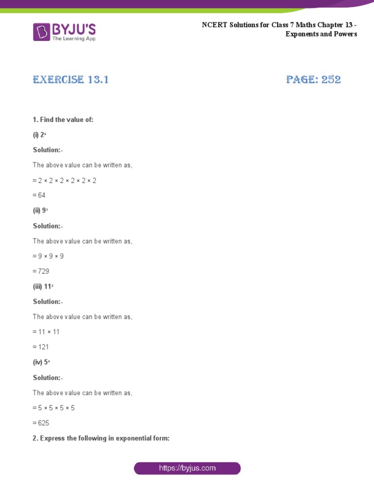Class 7 Maths: Exponents & Powers Solutions | PDF | Algebra ...