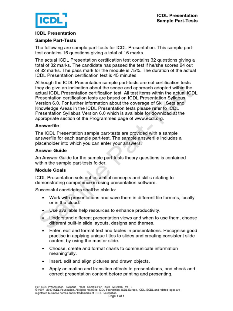ICDL Presentation Sample Part-Tests | PDF | Art