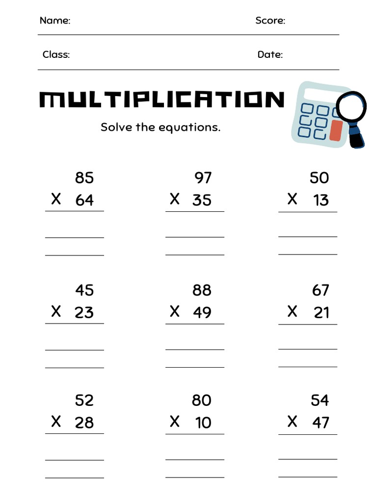 Print friendly column multiplication pdf