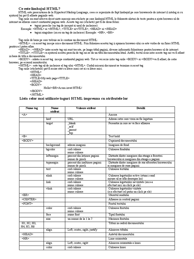 Introducere si html tag uri pdf
