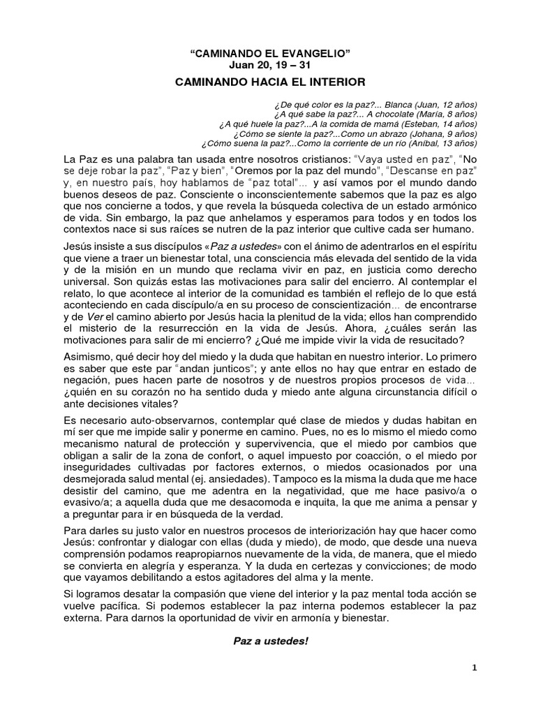 Paz Interior y Comunidad Cristiana | PDF | La resurrección de Jesús | Jesús