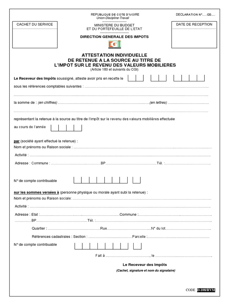 Attestation de Retenue à la Source | PDF | Impôt sur le revenu ...