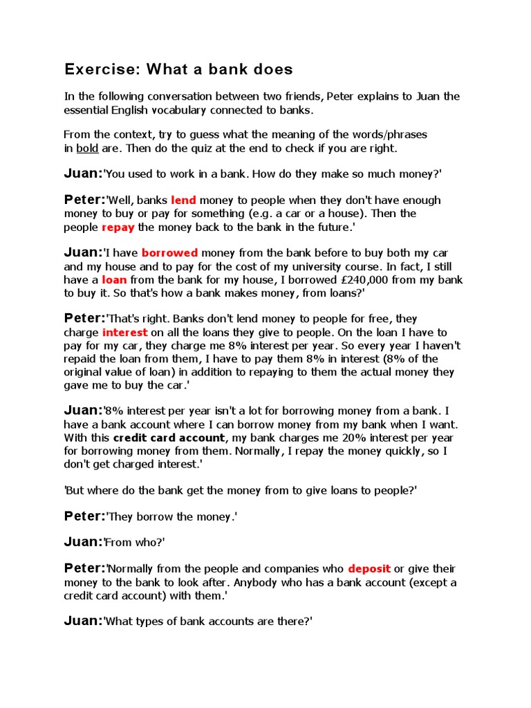 Exercise What A Bank Does | PDF