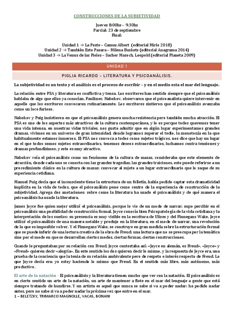 Construcciones Subjetivas - Final | PDF | Subjetividad | Psicoanálisis