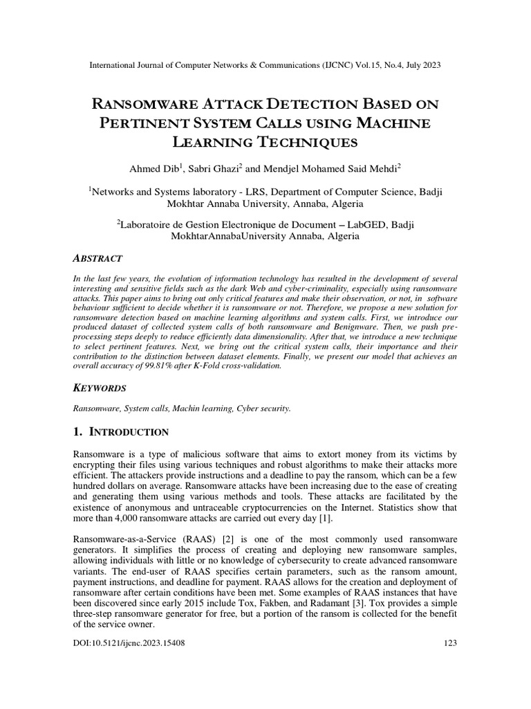 Ransomware Detection via System Calls | PDF | Machine Learning | Ransomware