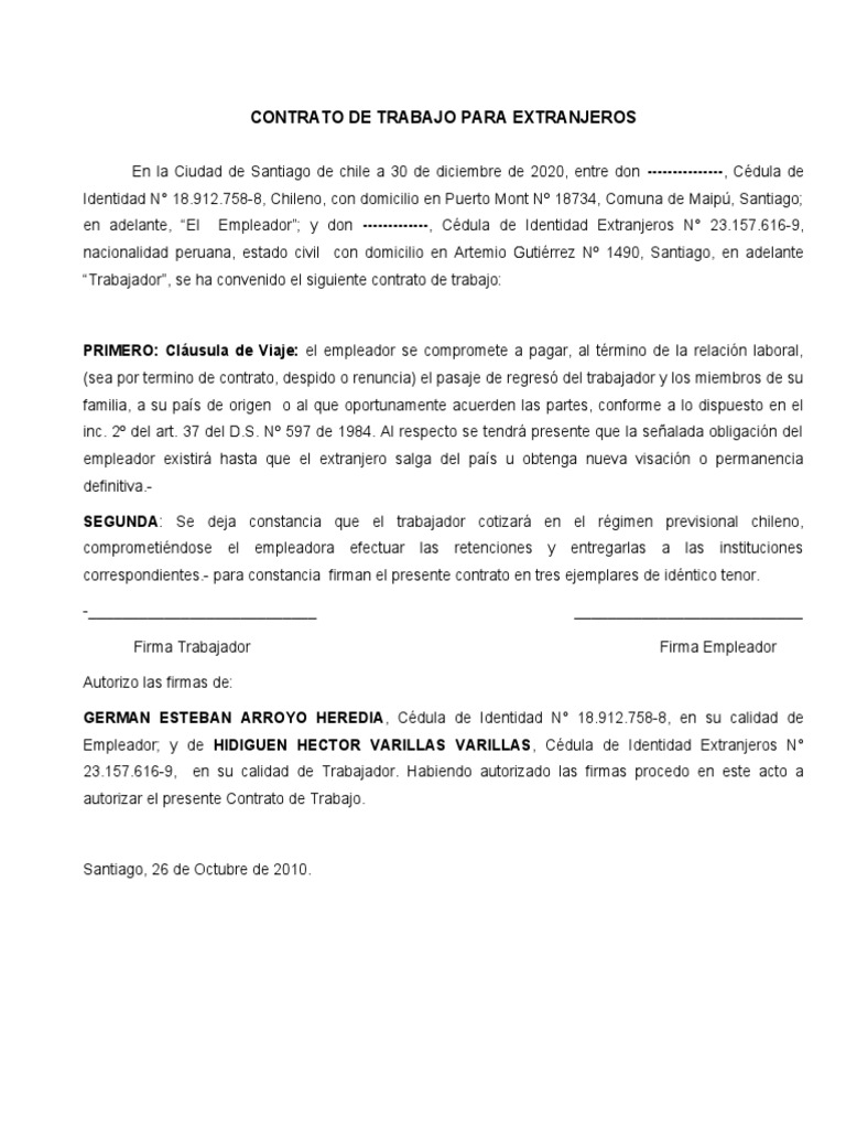 Contrato de Trabajo Extranjeros II | PDF