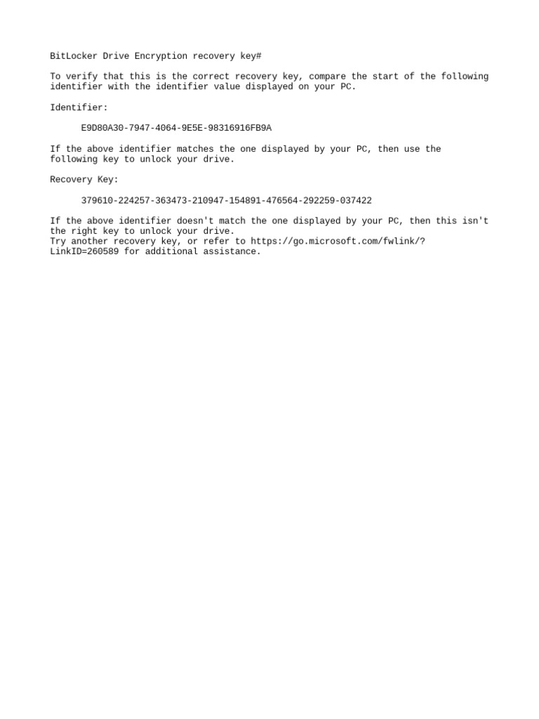 Bitlocker recovery key pdf