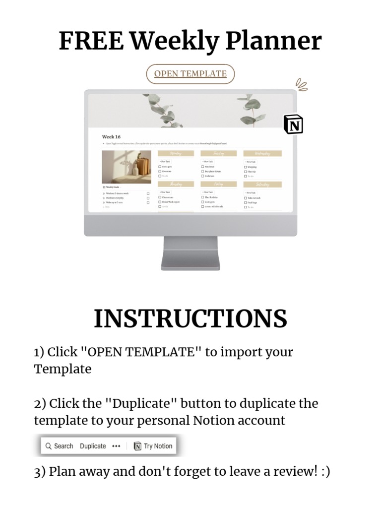 Free Notion Weekly Planner Template | PDF