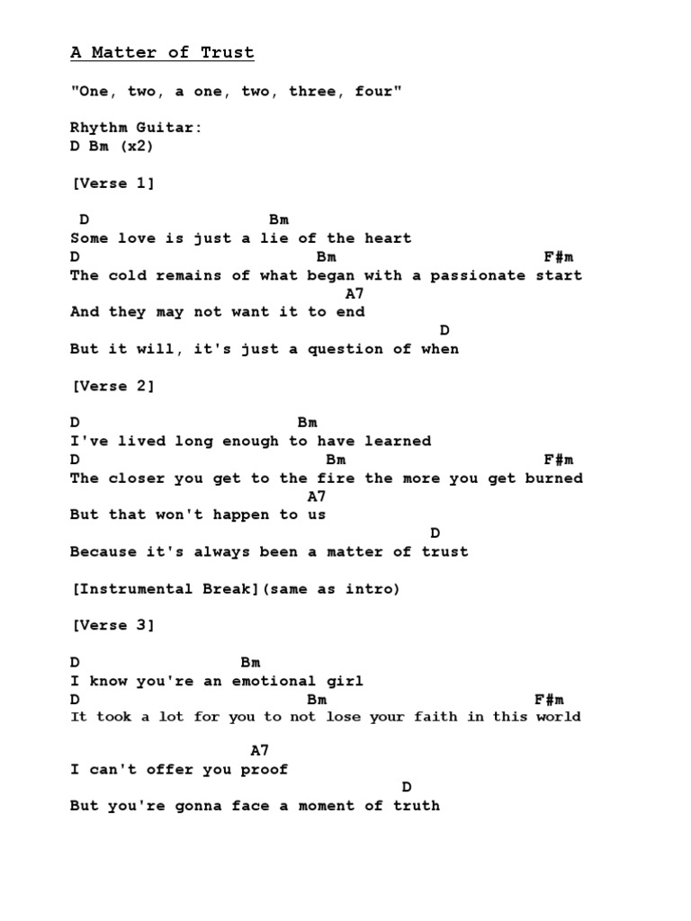 A Matter of Trust PDF Song Structure