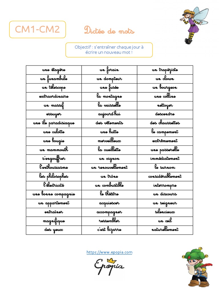 Dictee Mot cm1 cm2 | PDF