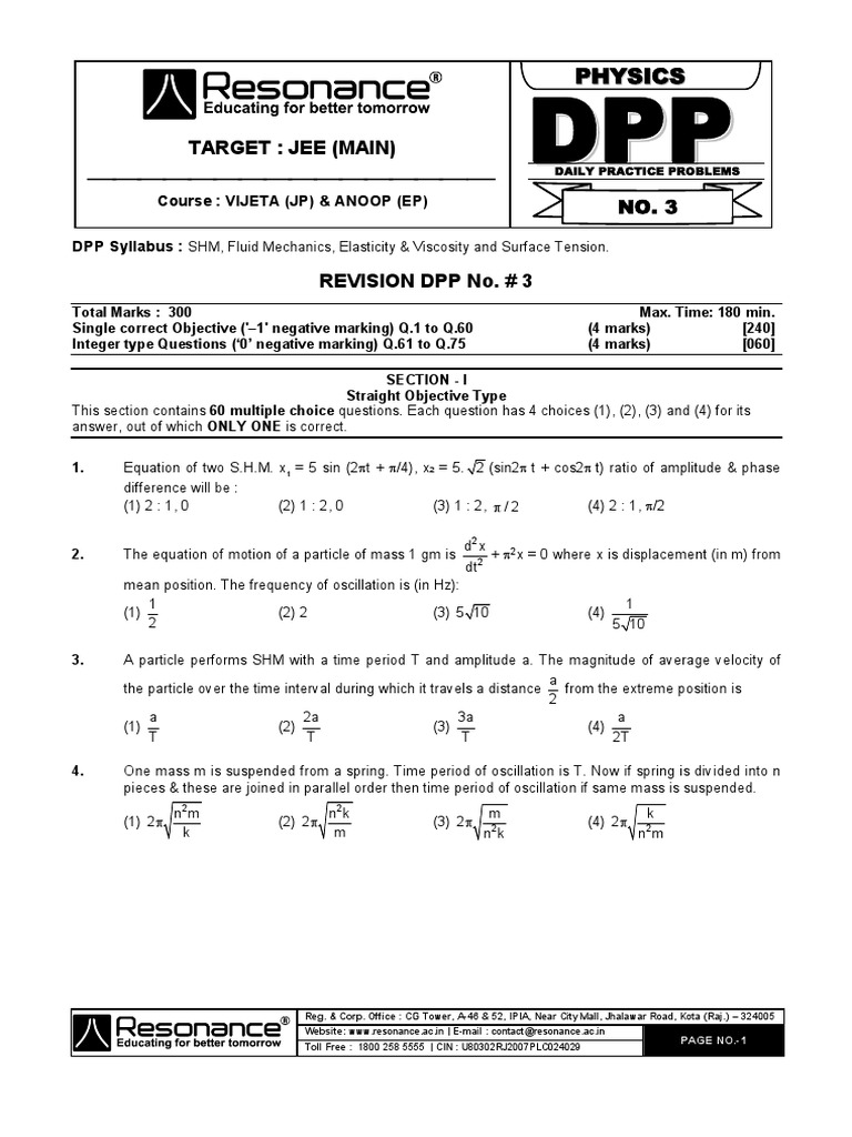 JEE Exam Practice Problems | PDF