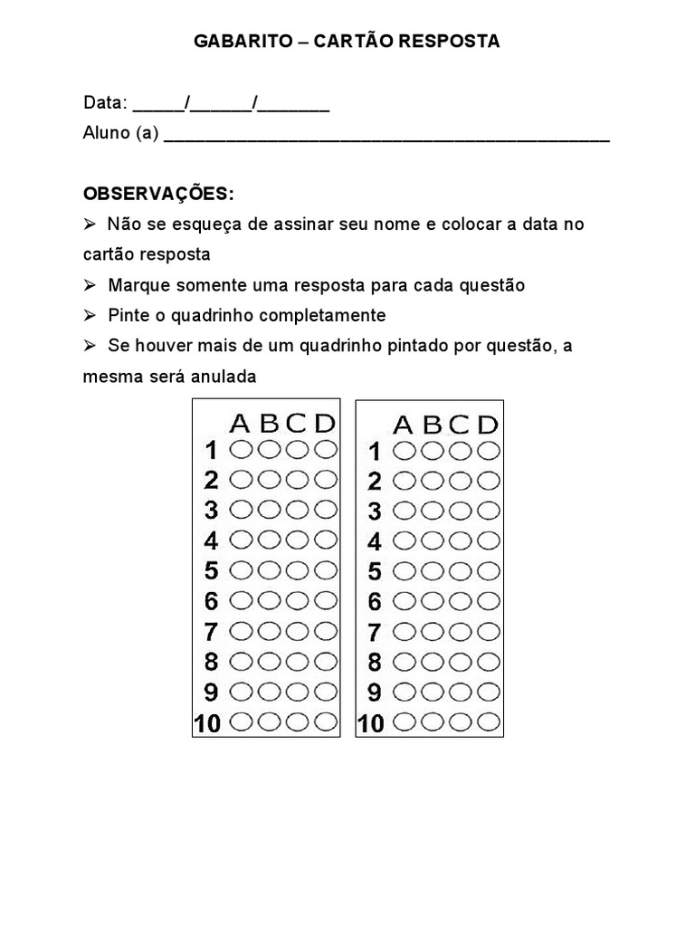 Gabarito 10 Questões | PDF
