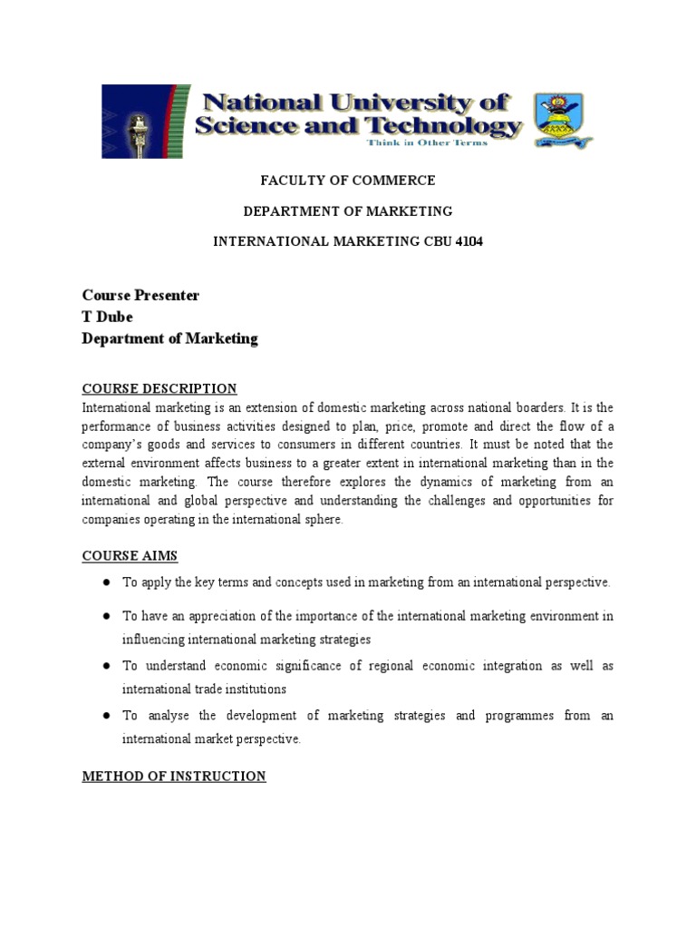 International Marketing Course Outline CBU 4104l PDF