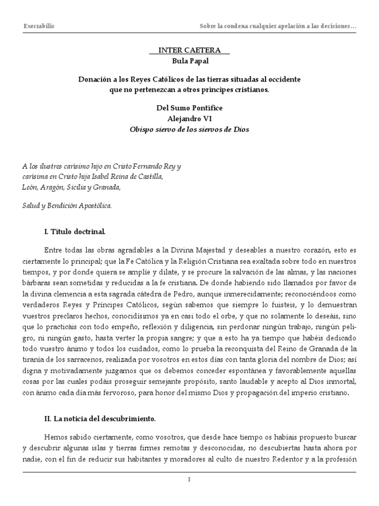 Bula Papal Inter Caetera 1493 | PDF | Iglesia Católica | Fe
