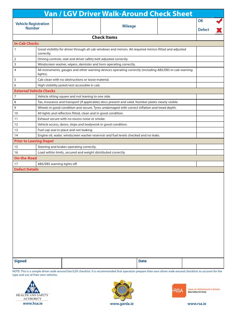 Van and LCV Walkaround Checksheet | PDF | Vehicles | Truck