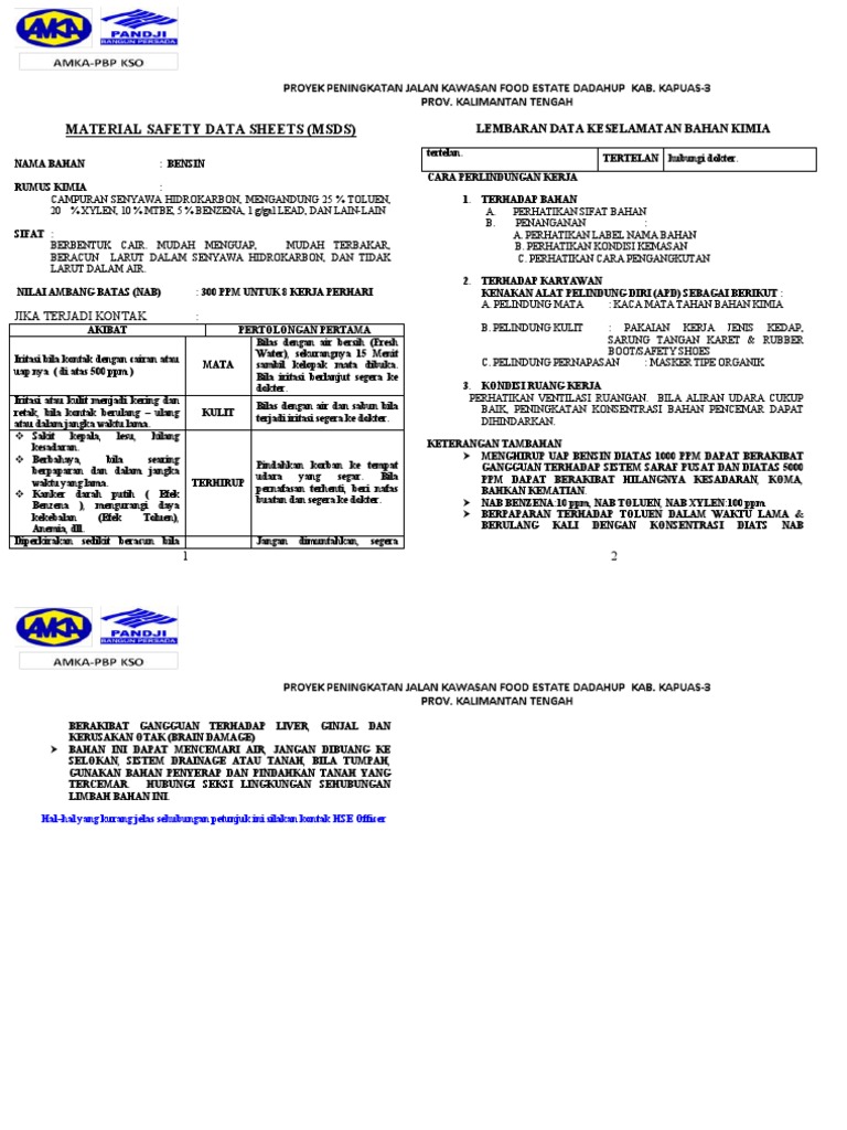 MSDS Bensin | PDF