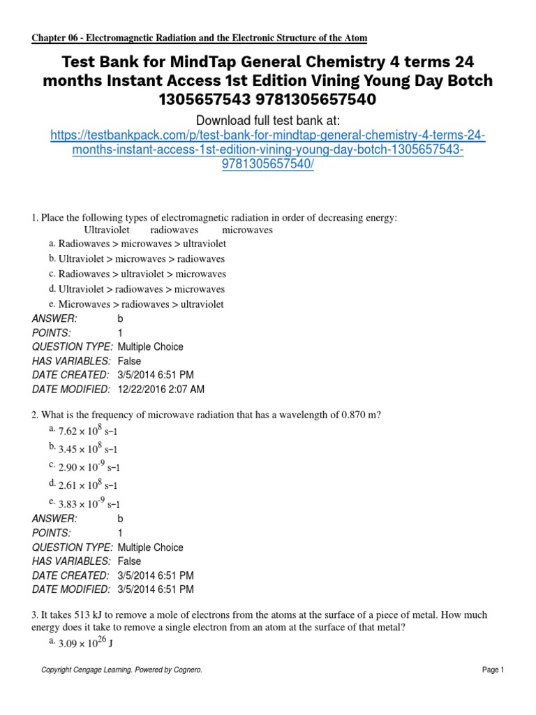 MindTap General Chemistry 4 Terms 24 Months Instant Access 1st Edition