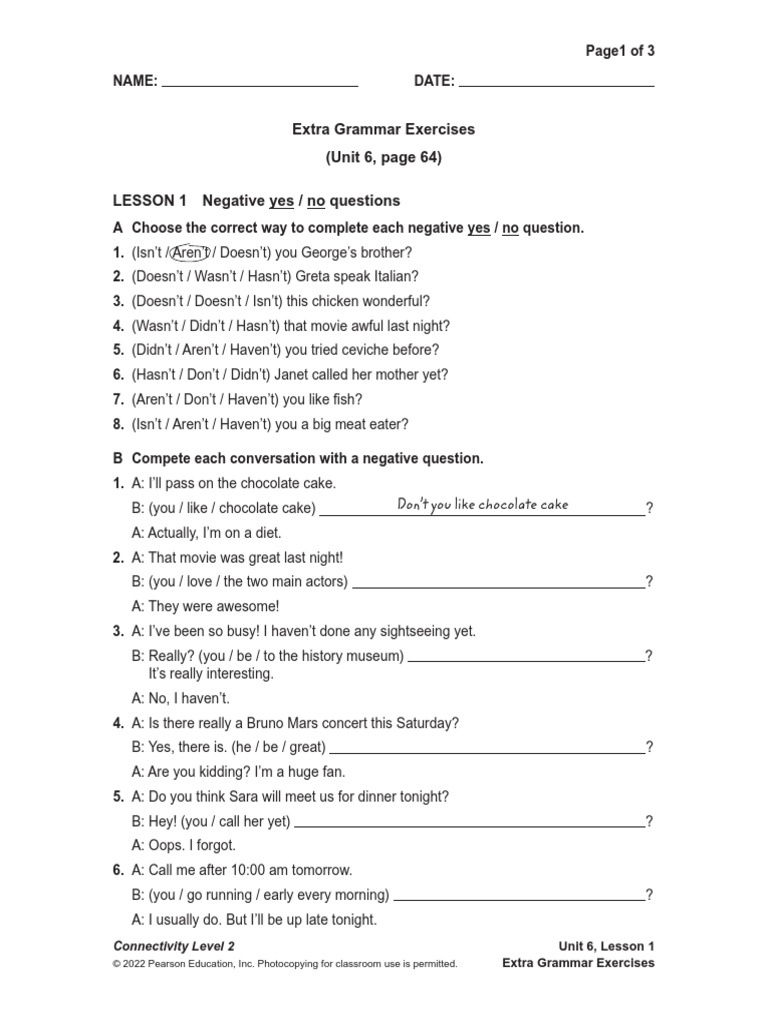 CTY2 Extra Grammar Exercises Unit 6 | PDF
