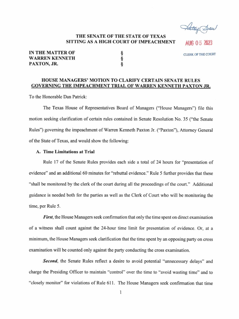Motion To Clarify Certain Senate Rules 20230805 | PDF