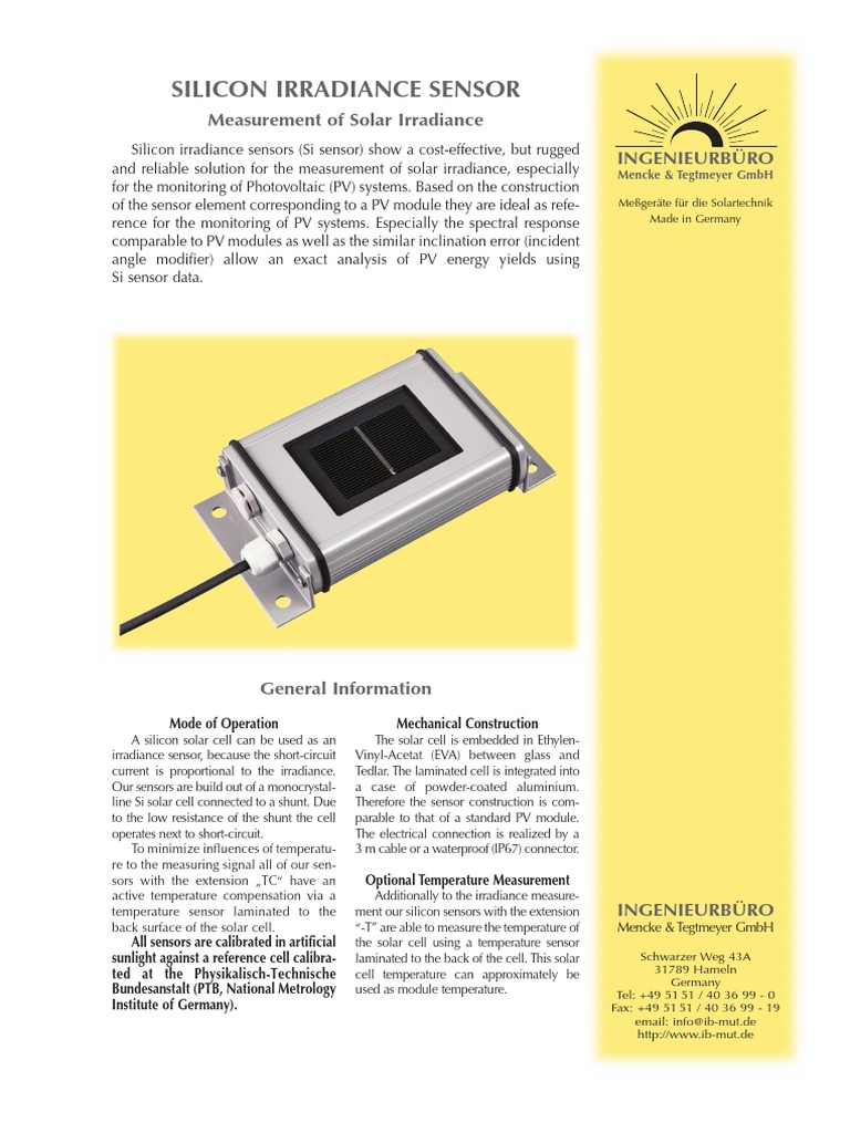 Silicon Irradiance Sensor Overview | PDF