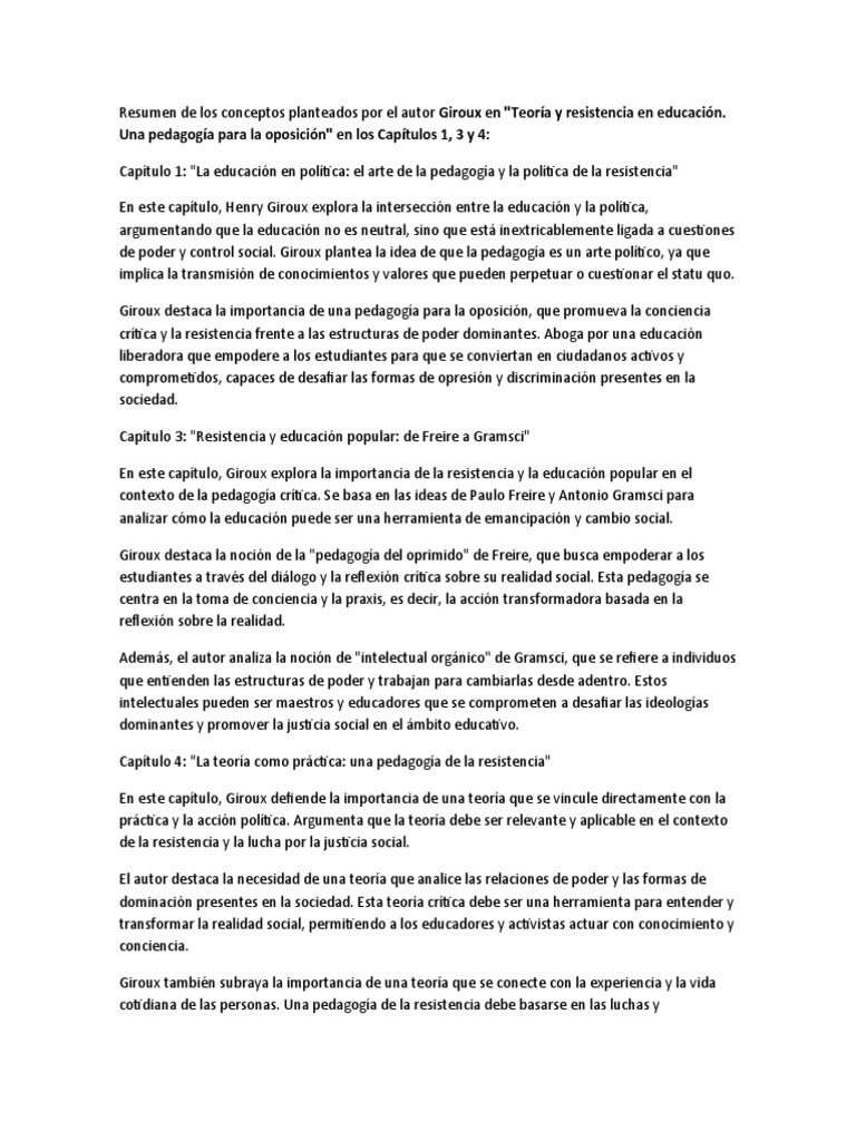 Giroux Teoría y resistencia en educación. Una pedagogía para la