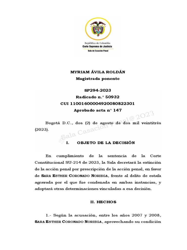 Myriam Ávila Roldán Magistrada Ponente SP294-2023 Radicado N.° 50932