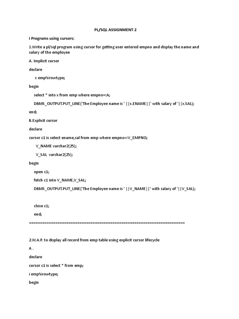 PLSQL Assignment 2 | PDF | Pl/Sql | Software Engineering