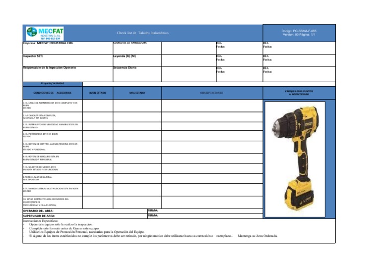 Check List de Taladro Inalambrico | PDF