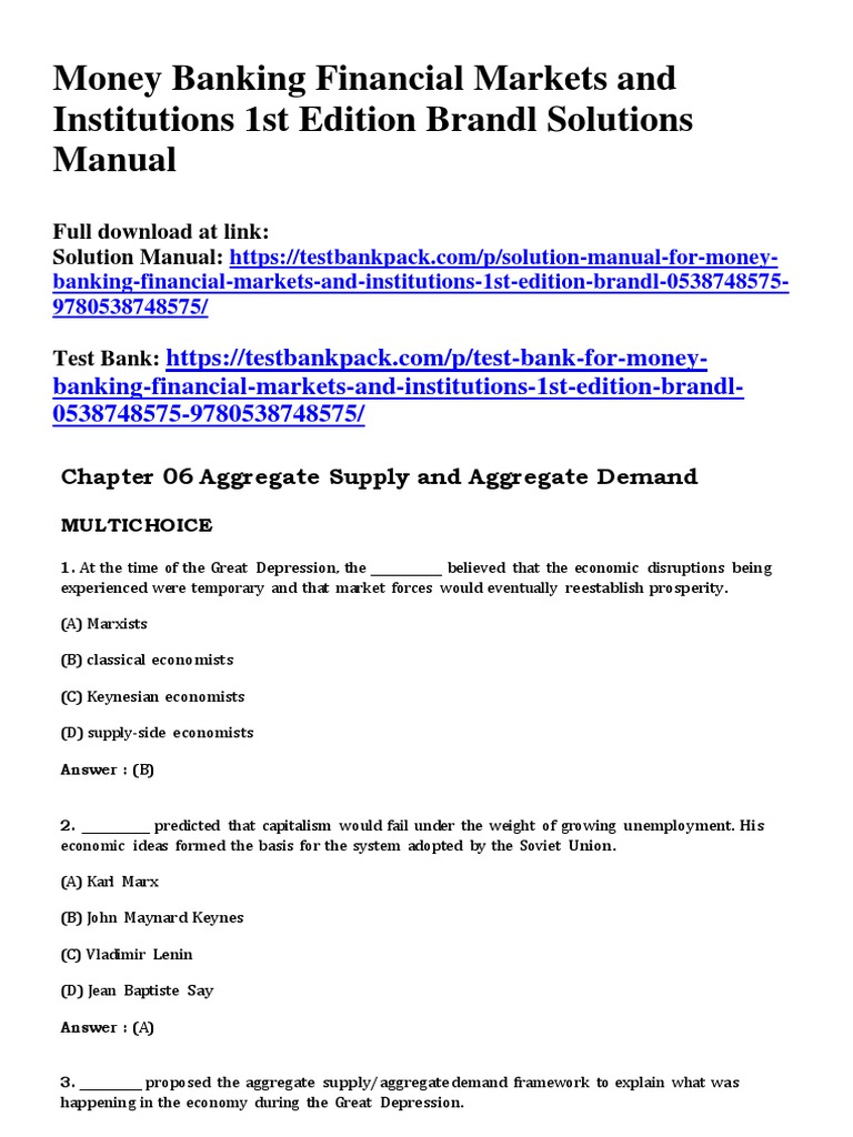 Money Banking Financial Markets and Institutions 1st Edition Brandl