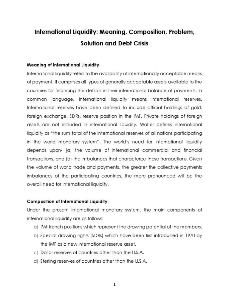 International Liquidity | PDF | Special Drawing Rights | Balance Of ...