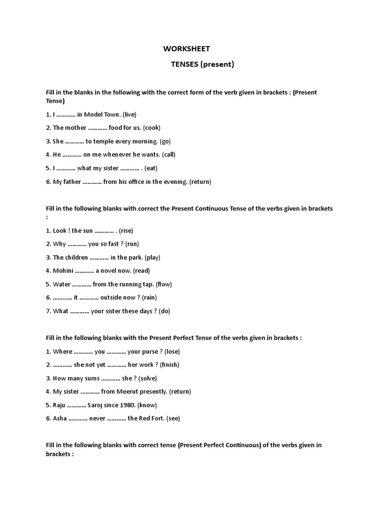 Worksheet Present Tense Class 7 | PDF