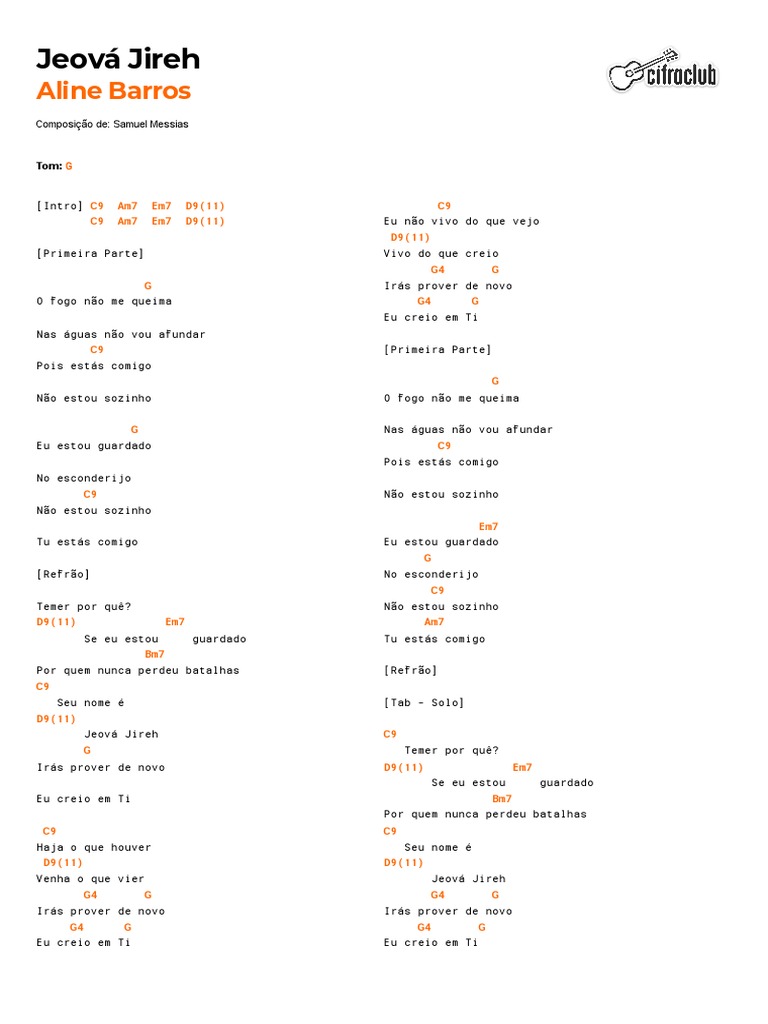 Cifra Club Aline Barros Jeová Jireh Pdf