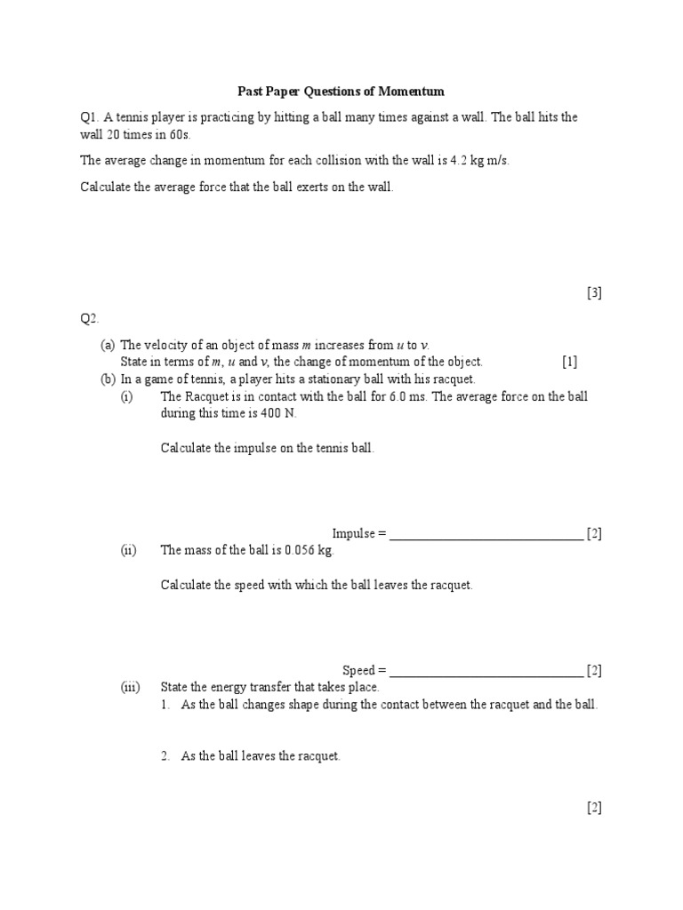 Past Paper Question of Momentum | PDF | Momentum | Force