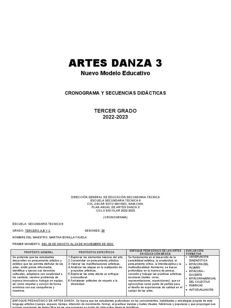 Artes Danza 3 (2017) - Plan Anual y Secuencias Didacticas 2021-2022 | PDF