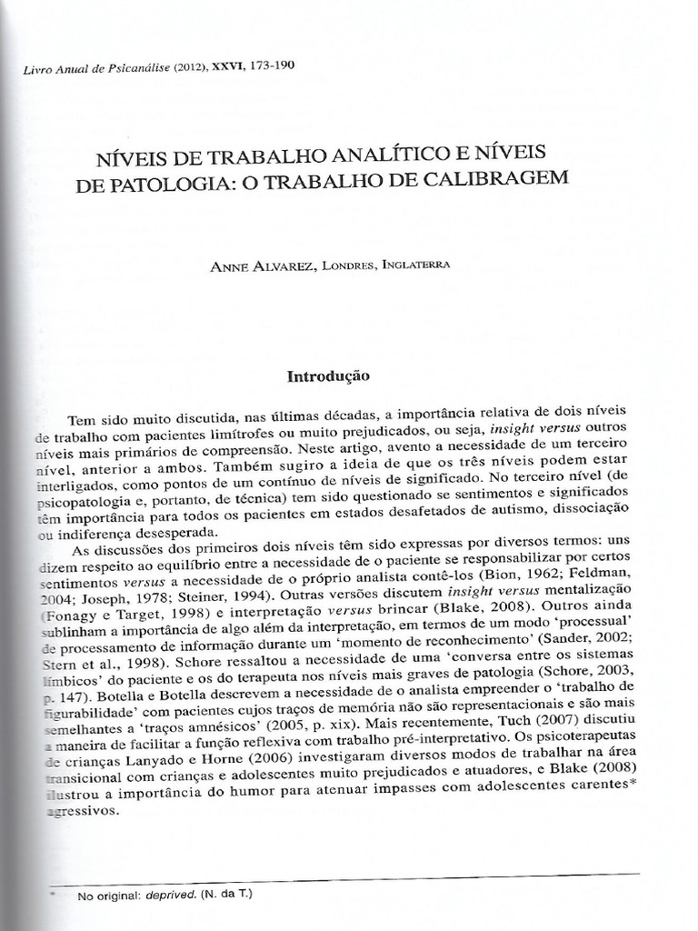 Niveis de Trabalho Analítico e Niveis de Patologia - o Trabalho de ...