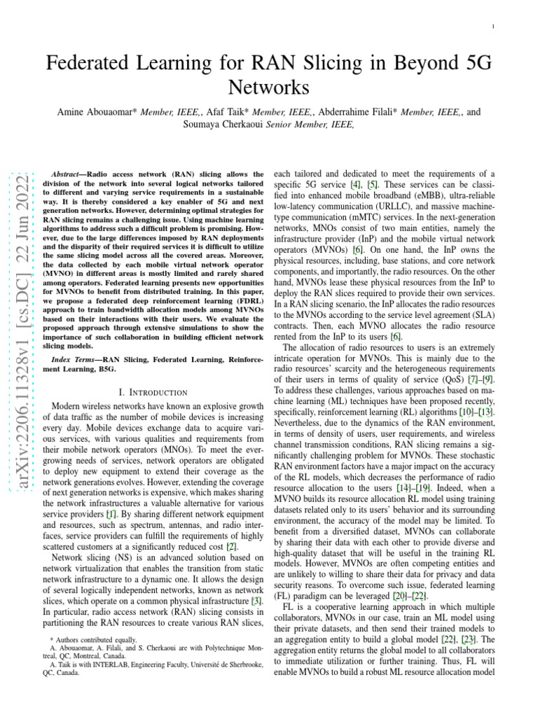 Federated Learning For RAN Slicing in Beyond 5G Ne | PDF | Applied ...