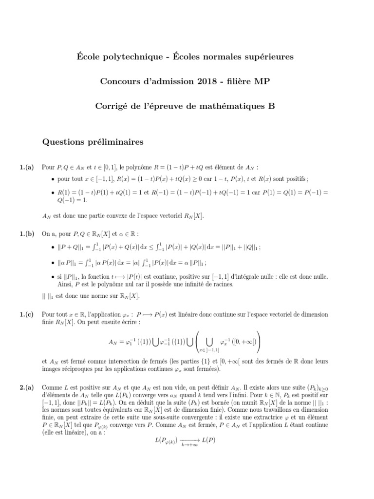 X Ens MP Maths2 2018 Corrige | PDF