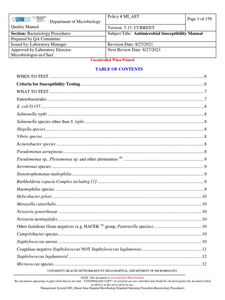 Department of Microbiology: Uncontrolled When Printed | PDF ...