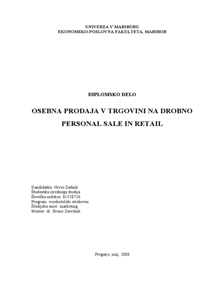 Osebna Prodaja V Trgovini Na Drobno | PDF