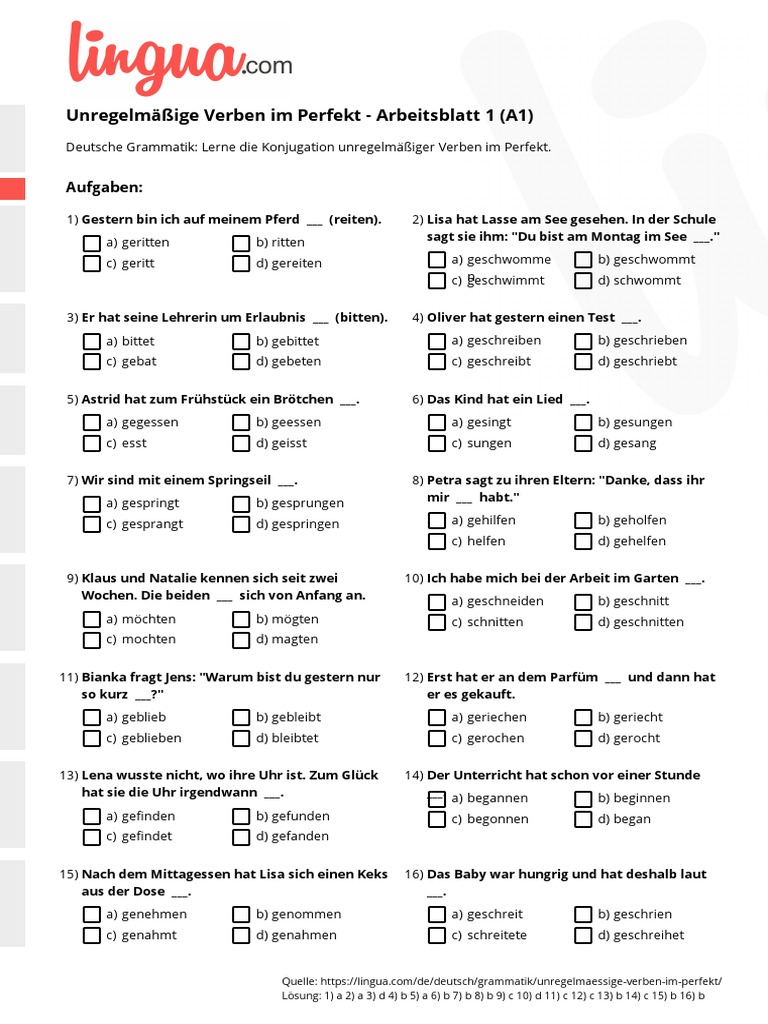 PDF Storage Deutsch Grammatik Unregelmaessige Verben Im Perfekt | PDF