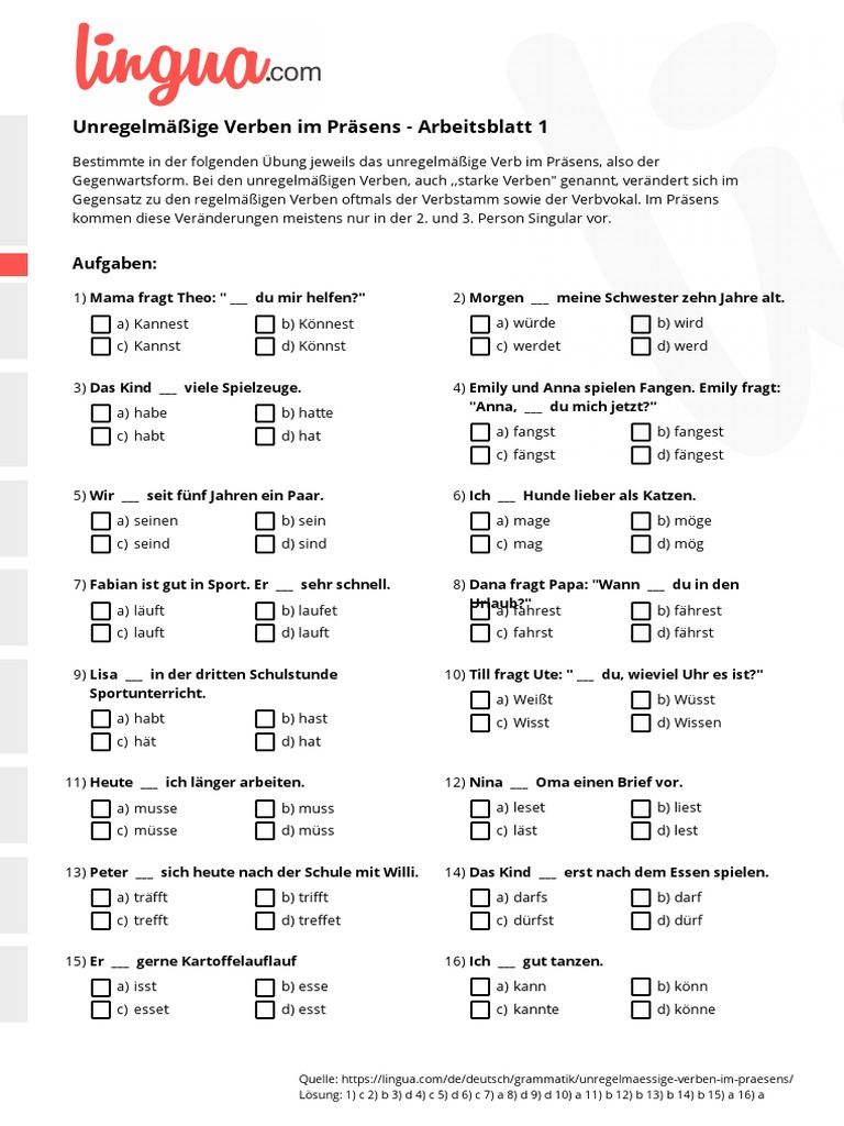 PDF Storage Deutsch Grammatik Unregelmaessige Verben Im Praesens | PDF