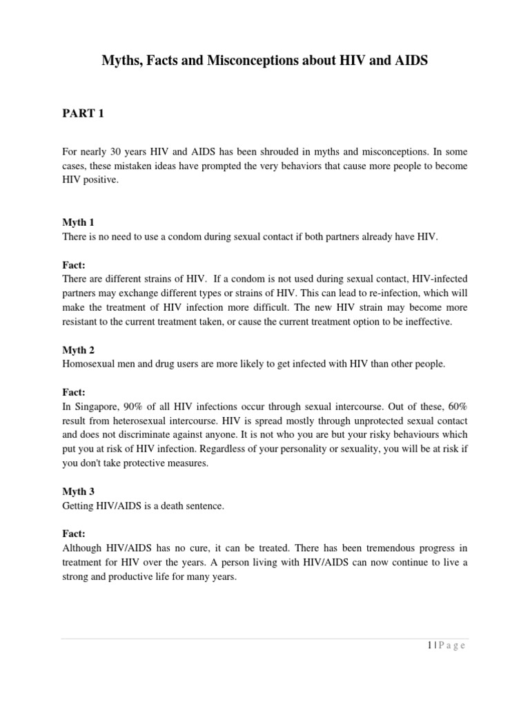 Myths, Facts and Misconceptions About HIV and AIDS | PDF | Hiv/Aids ...
