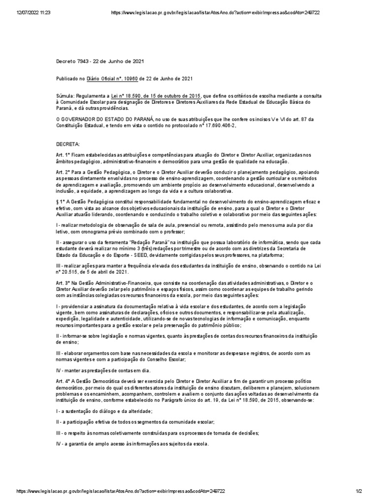 Decreto 7943 2021 Direção | PDF