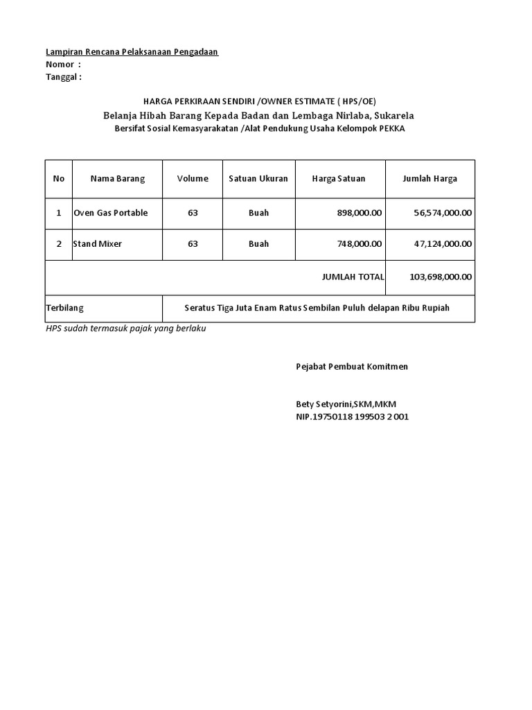 Formulir Rincian Harga Perkiraan Sendiri | PDF
