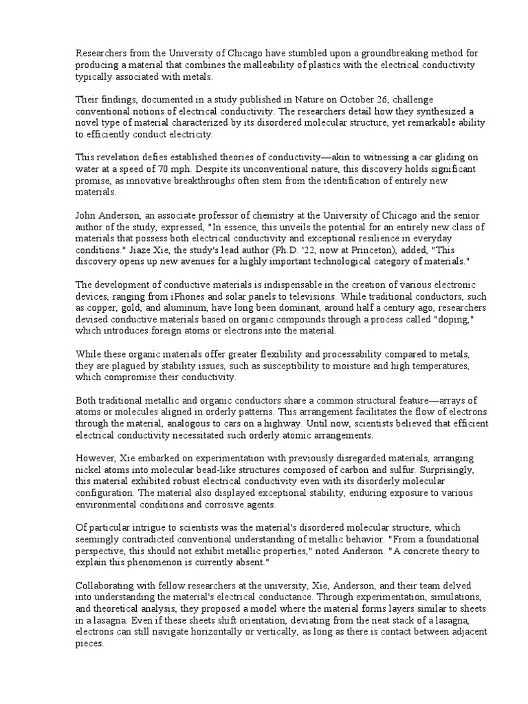 13) PlasticLike Conductivity A MetalConductive Material Uncovered by